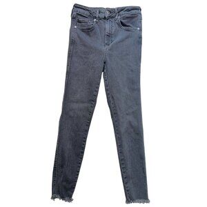 We The Free Womens Skinny Jeans Size 27 Black Denim Frayed Hem Stretch Mid Rise